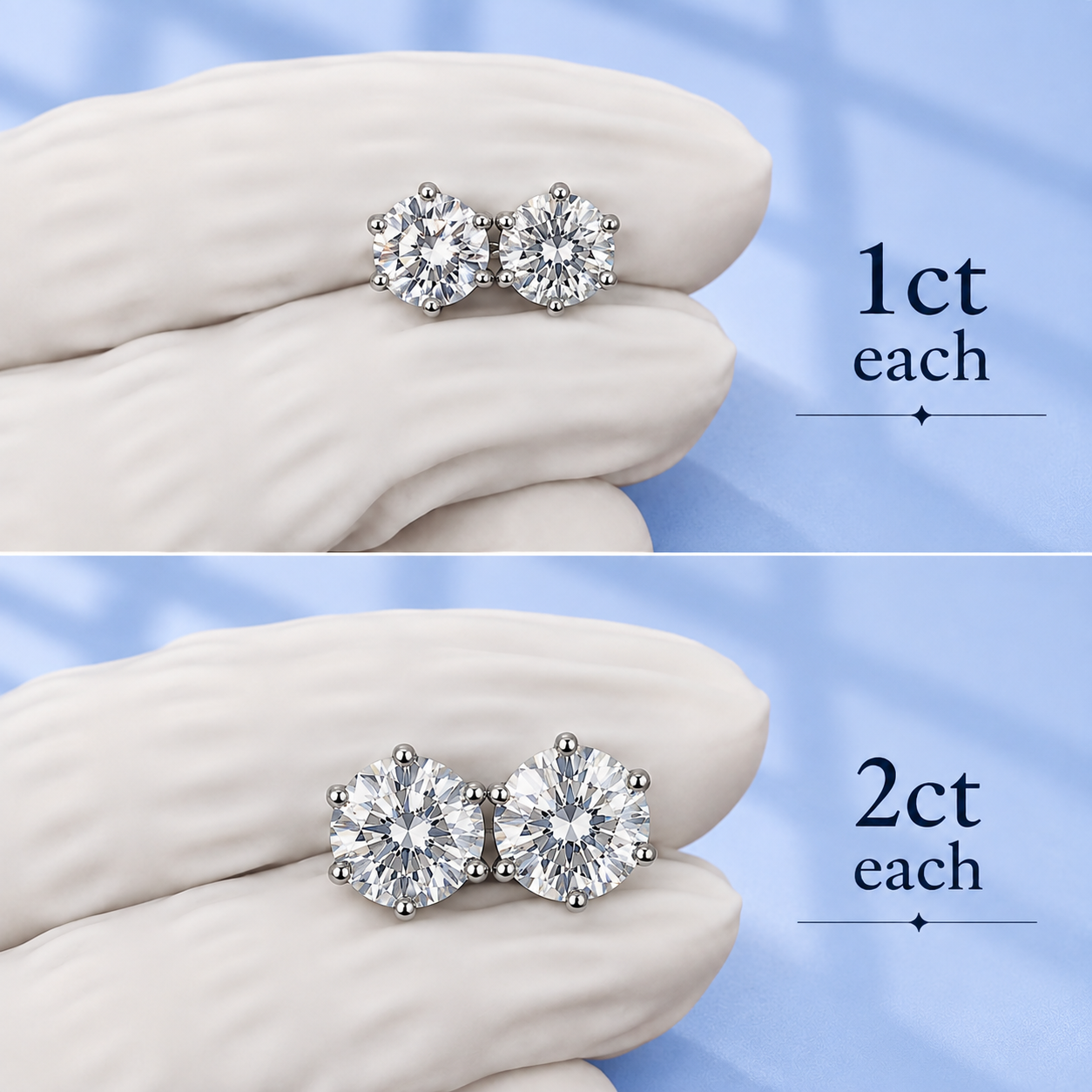 Round Moissanite Stud Earrings, 18K Gold Plated Sterling Silver, Screw Back