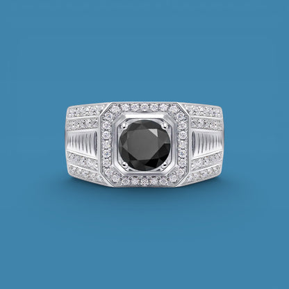 Certified 1Ct Black Moissanite Diamond Ring for Men with Gift Wooden Ring Box