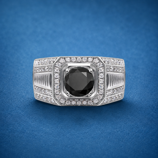 Certified 1ct Black Moissanite Men's Ring | 18K Gold Plated S925 Silver
