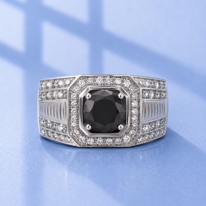 1ct Black Moissanite Men's Ring | 18K Gold Plated S925 Silver