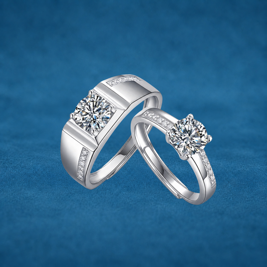 Certified 2ct Moissanite Couple Rings Set | Adjustable | S925 Silver | VVS1