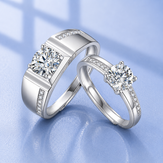 2ct Moissanite Couple Rings Set | Adjustable | S925 Silver | VVS1