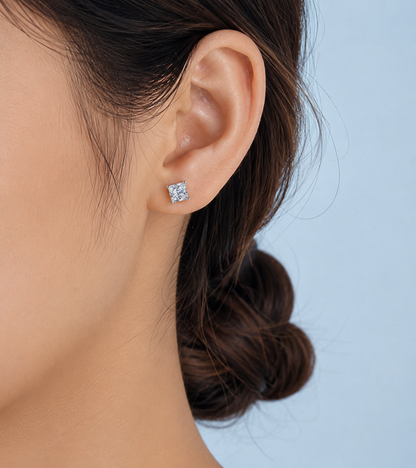 2ct Princess Cut Moissanite Stud Earrings | S925 Silver | VVS1 | Unisex