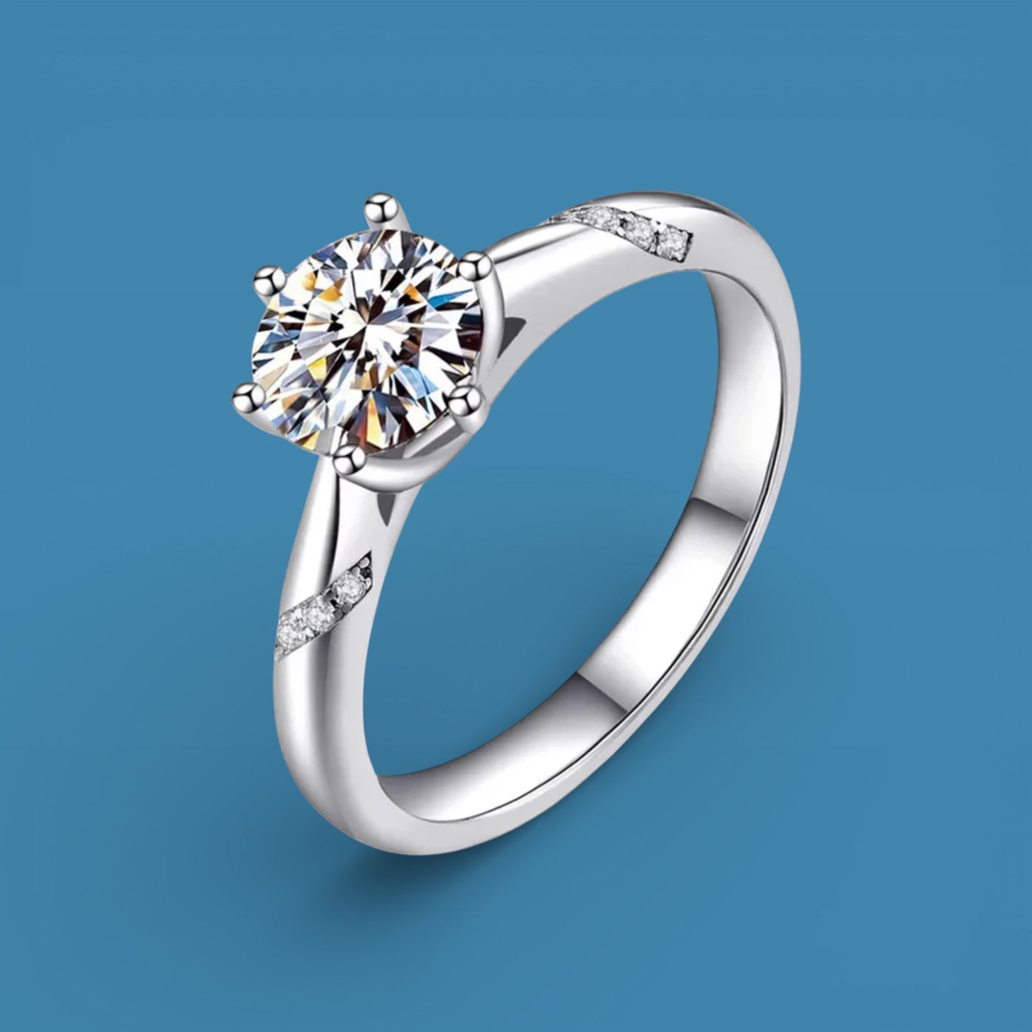 1Ct Moissanite Diamond Promise Ring, 925 Sterling Silver, Round Cut, VVS1 Clarity, 6 Prong Setting, Free Gift LED Heart Ring Box Included