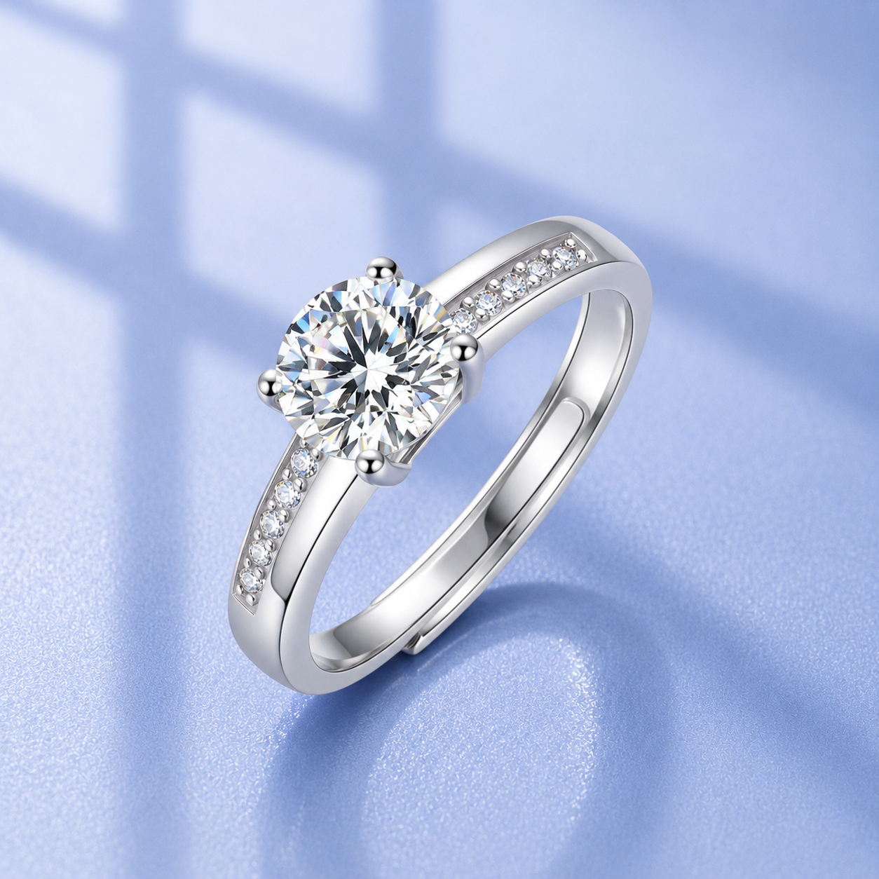 1ct Moissanite Engagement Ring | 4-Prong Adjustable S925 Silver | Surface Prong Setting