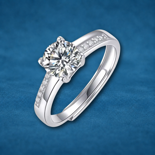 Certified 1ct Moissanite Engagement Ring | 4-Prong Adjustable S925 Silver | Surface Prong Setting