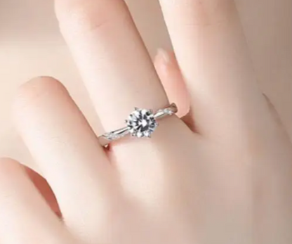 1Ct Moissanite Diamond Promise Ring, 925 Sterling Silver, Round Cut, VVS1 Clarity, 6 Prong Setting, Free Gift LED Heart Ring Box Included