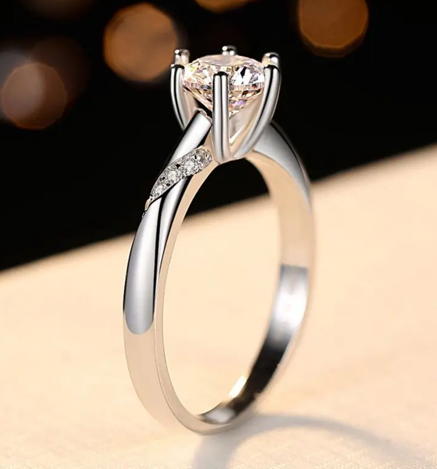 1Ct Moissanite Diamond Promise Ring, 925 Sterling Silver, Round Cut, VVS1 Clarity, 6 Prong Setting, Free Gift LED Heart Ring Box Included