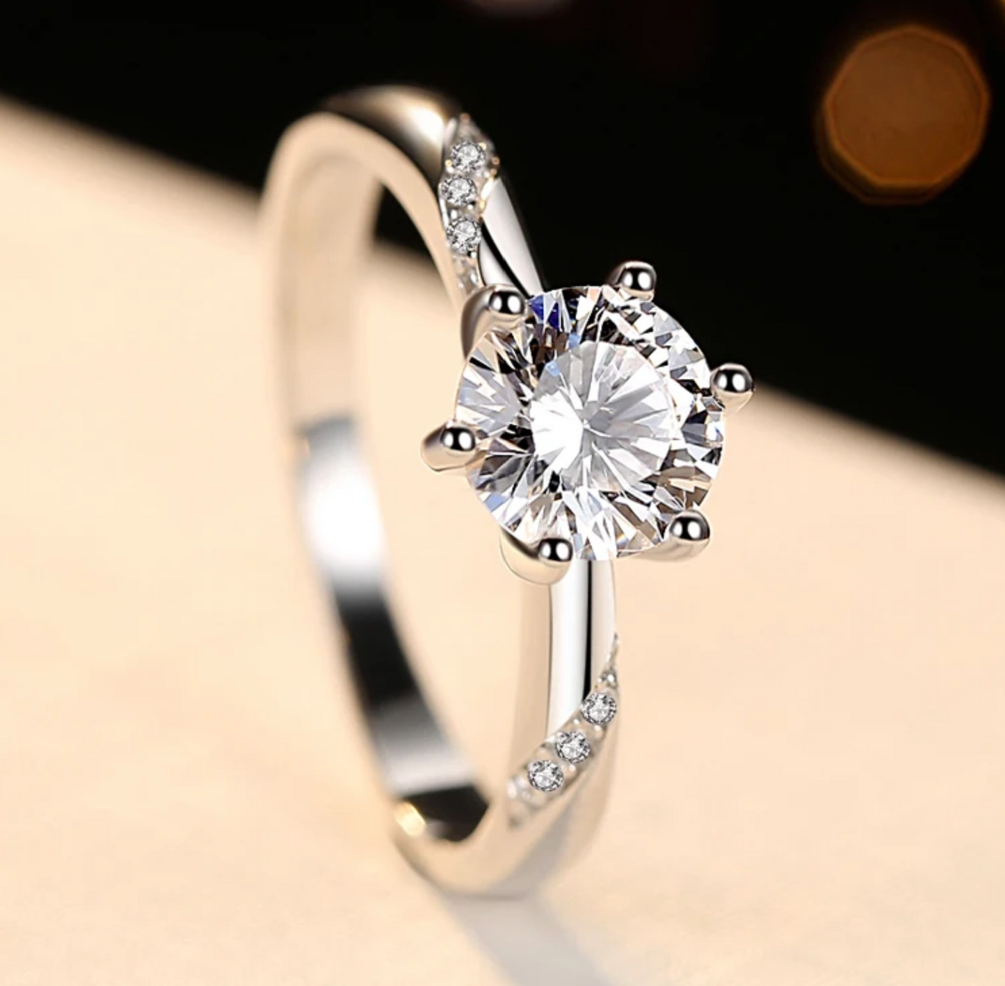 1Ct Moissanite Diamond Promise Ring, 925 Sterling Silver, Round Cut, VVS1 Clarity, 6 Prong Setting, Free Gift LED Heart Ring Box Included