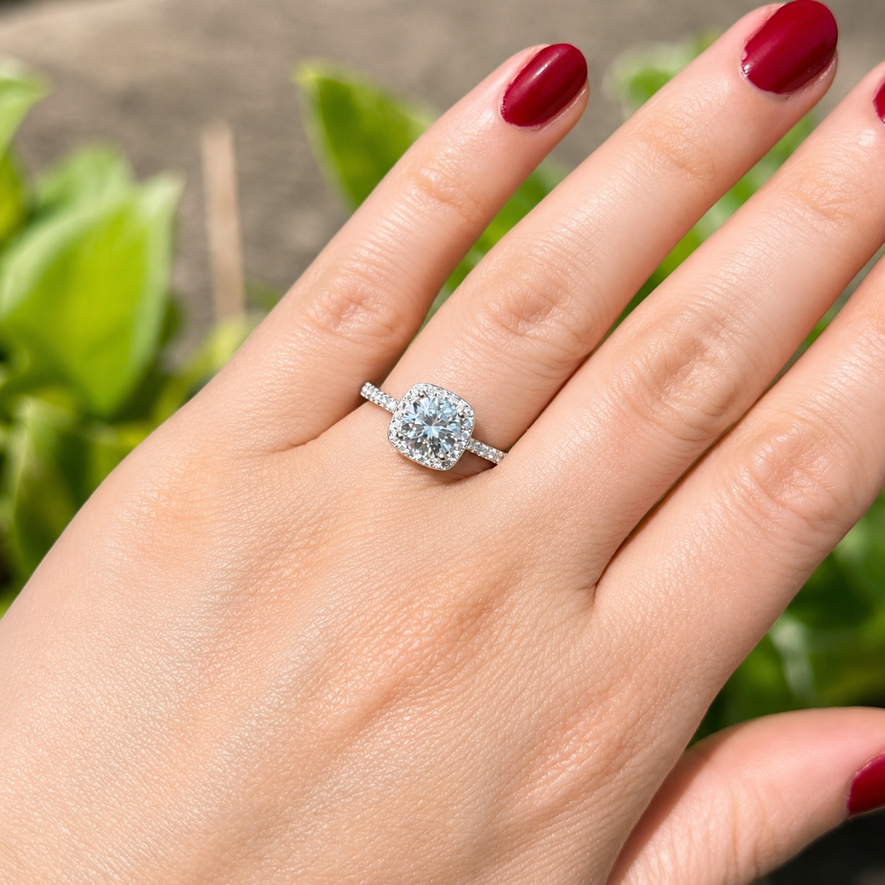 1ct Moissanite Halo Pavé Setting Engagement and Proposal Ring | White Gold Plated S925 | VVS1 | LED Heart Box