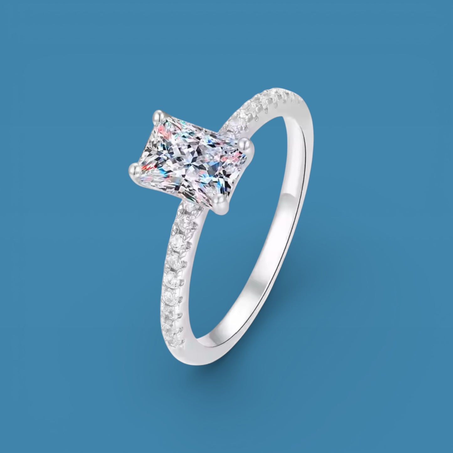 1Ct Radiant Cut Moissanite Ring | Heart Shape LED Ring Box Included
