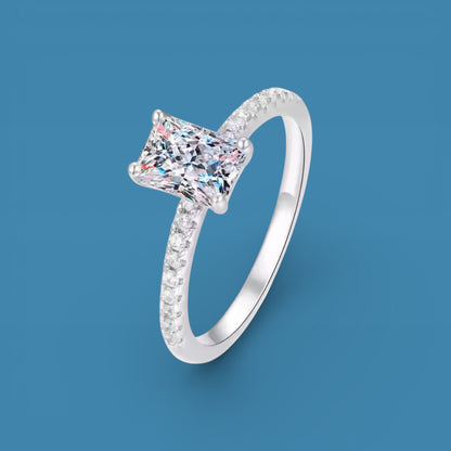 1Ct Radiant Cut Moissanite Ring | Heart Shape LED Ring Box Included