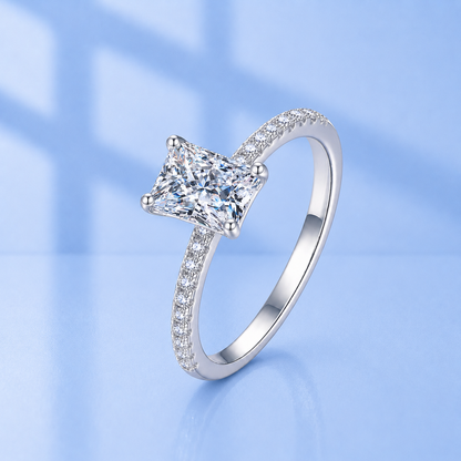 1ct Radiant Cut Moissanite Pavé Engagement Ring | S925 Silver | VVS1