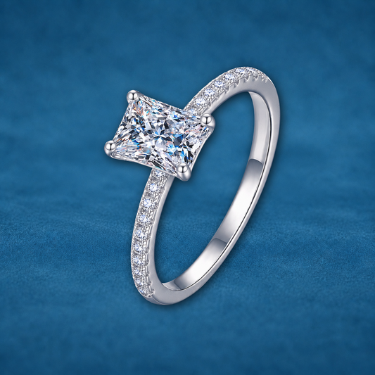 Certified 1ct Radiant Cut Moissanite Pavé Engagement Ring | S925 Silver | VVS1