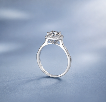 1ct Moissanite Halo Pavé Setting Engagement and Proposal Ring | White Gold Plated S925 | VVS1 | LED Heart Box