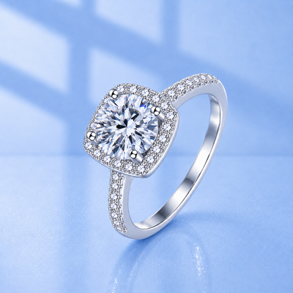 1ct Moissanite Halo Pavé Setting Engagement and Proposal Ring | White Gold Plated S925 | VVS1 | LED Heart Box