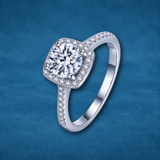 Certified 1ct Moissanite Halo Pavé Setting Engagement and Proposal Ring | White Gold Plated S925 | VVS1 | LED Heart Box