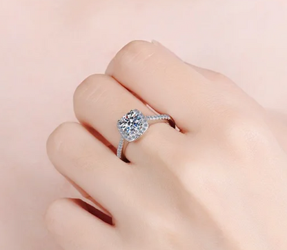 Certified 1Ct Moissanite Diamond Proposal Ring for Women – S925 Silver White Gold Plated | Red LED Gift Heart Shape Ring Box Included