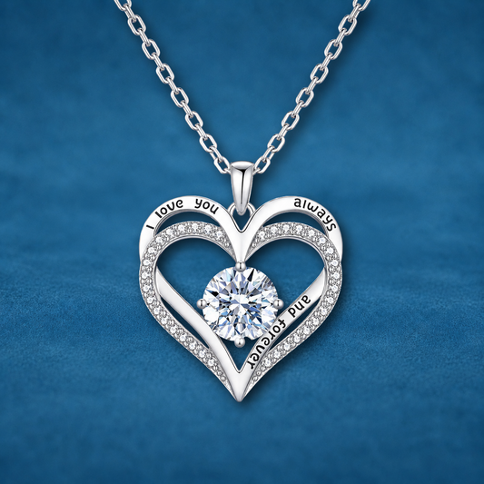 Certified 1ct Moissanite Double Ring Love Heart Necklace | S925 Silver | VVS1 | LED Gift Box