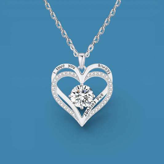 Certified 1Ct Moissanite Diamond Double Ring Love Heart Necklace
