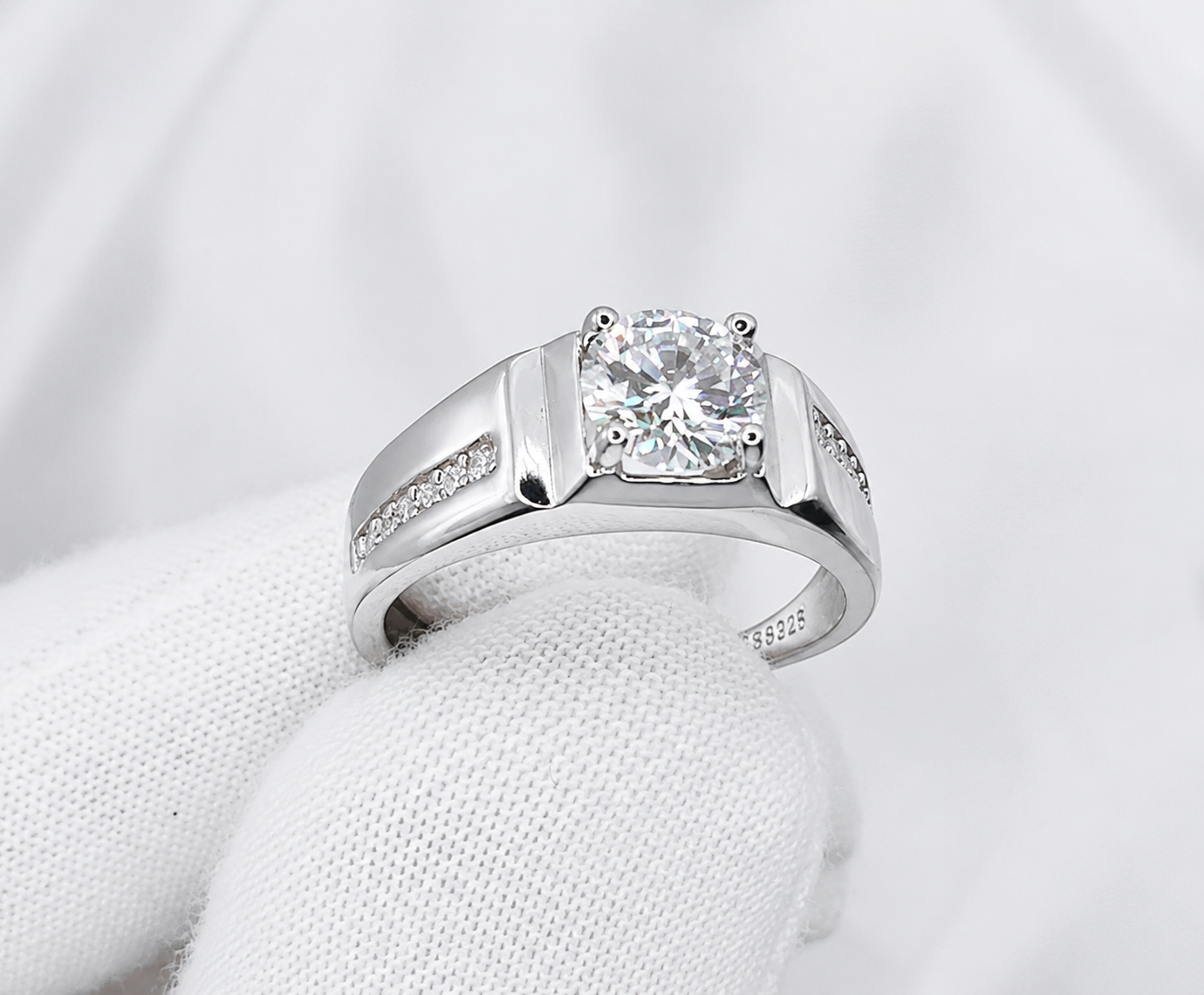 1ct Moissanite Men's Ring in Pave Setting | Adjustable | 18K Gold Plated S925 Silver | VVS1