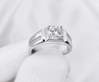 1ct Moissanite Men's Ring in Pave Setting | Adjustable | 18K Gold Plated S925 Silver | VVS1