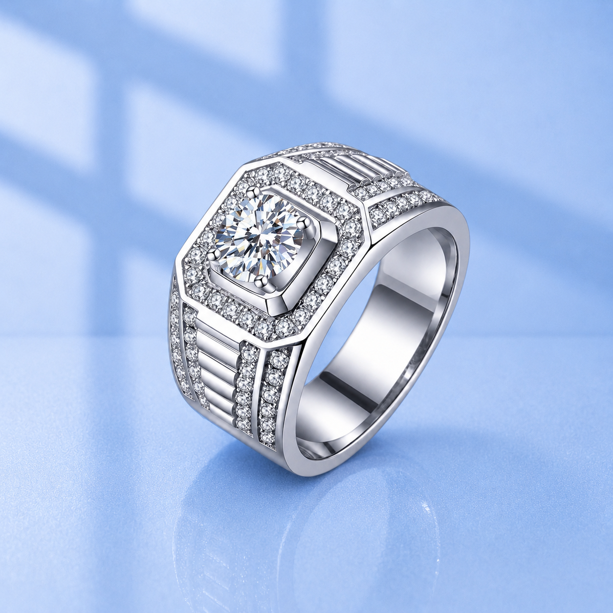 1ct Moissanite Men's Ring | Round Cut | S925 Silver | VVS1