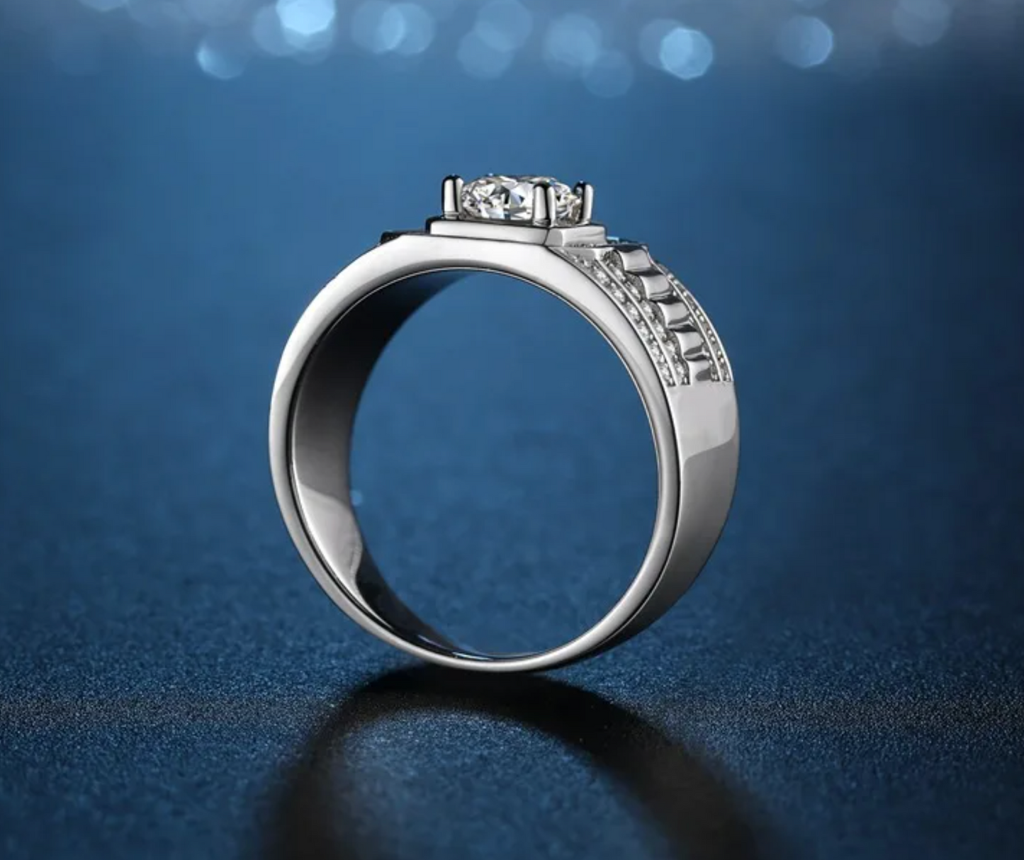 Men's 1Ct Moissanite Ring, Round Cut, 925 Sterling Silver, VVS1 Clarity, Gift Ring Box Included