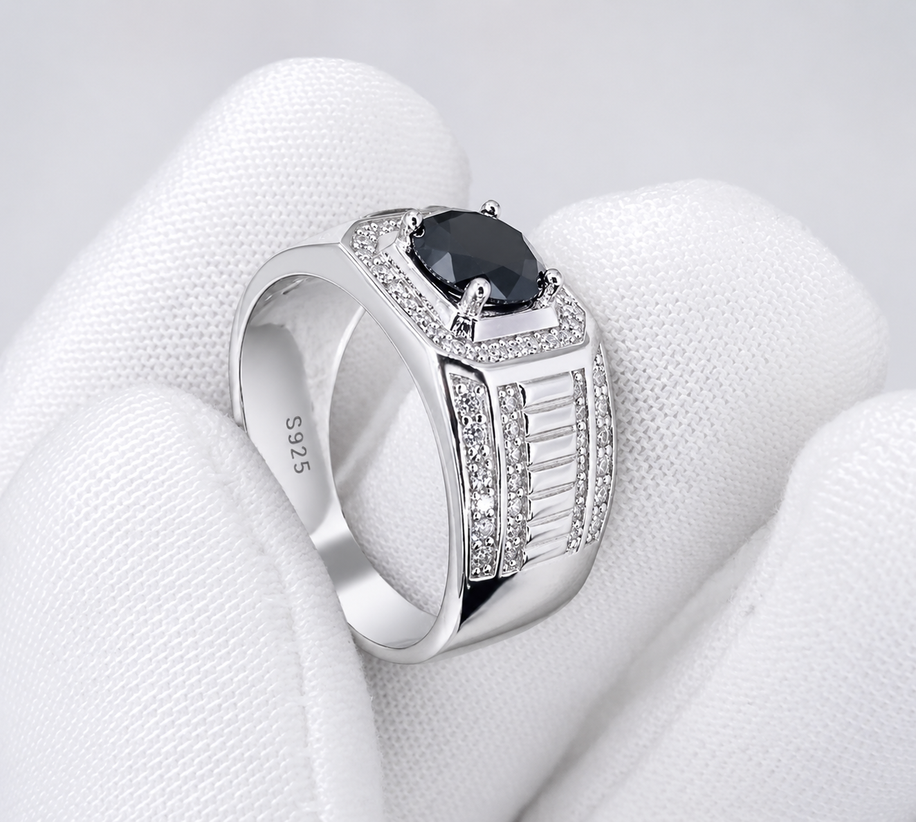 1ct Black Moissanite Men's Ring | 18K Gold Plated S925 Silver