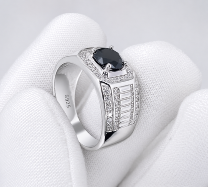 1ct Black Moissanite Men's Ring | 18K Gold Plated S925 Silver