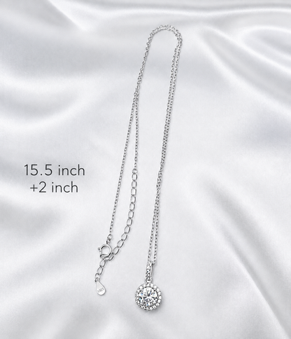 1 Ct Round Moissanite Halo Pendant Necklace | D VVS1 | 18K Gold Plated 925 Sterling Silver