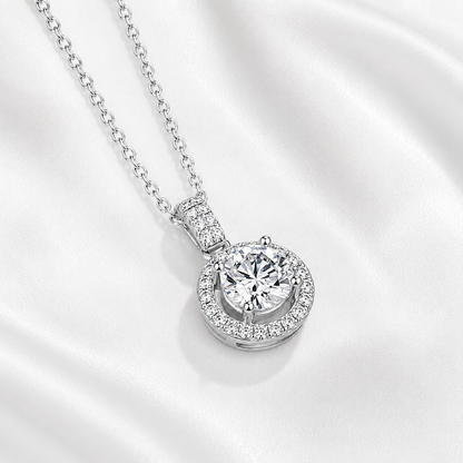 1 Ct Round Moissanite Halo Pendant Necklace | D VVS1 | 18K Gold Plated 925 Sterling Silver