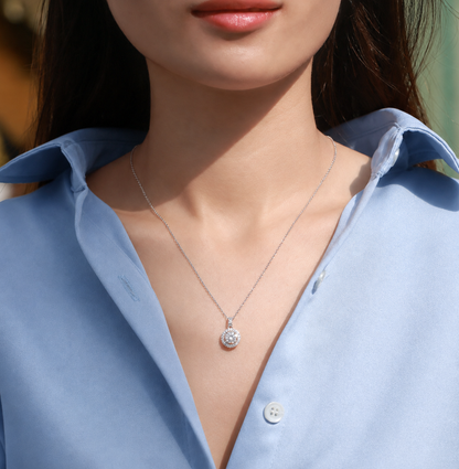 1 Ct Round Moissanite Halo Pendant Necklace | D VVS1 | 18K Gold Plated 925 Sterling Silver
