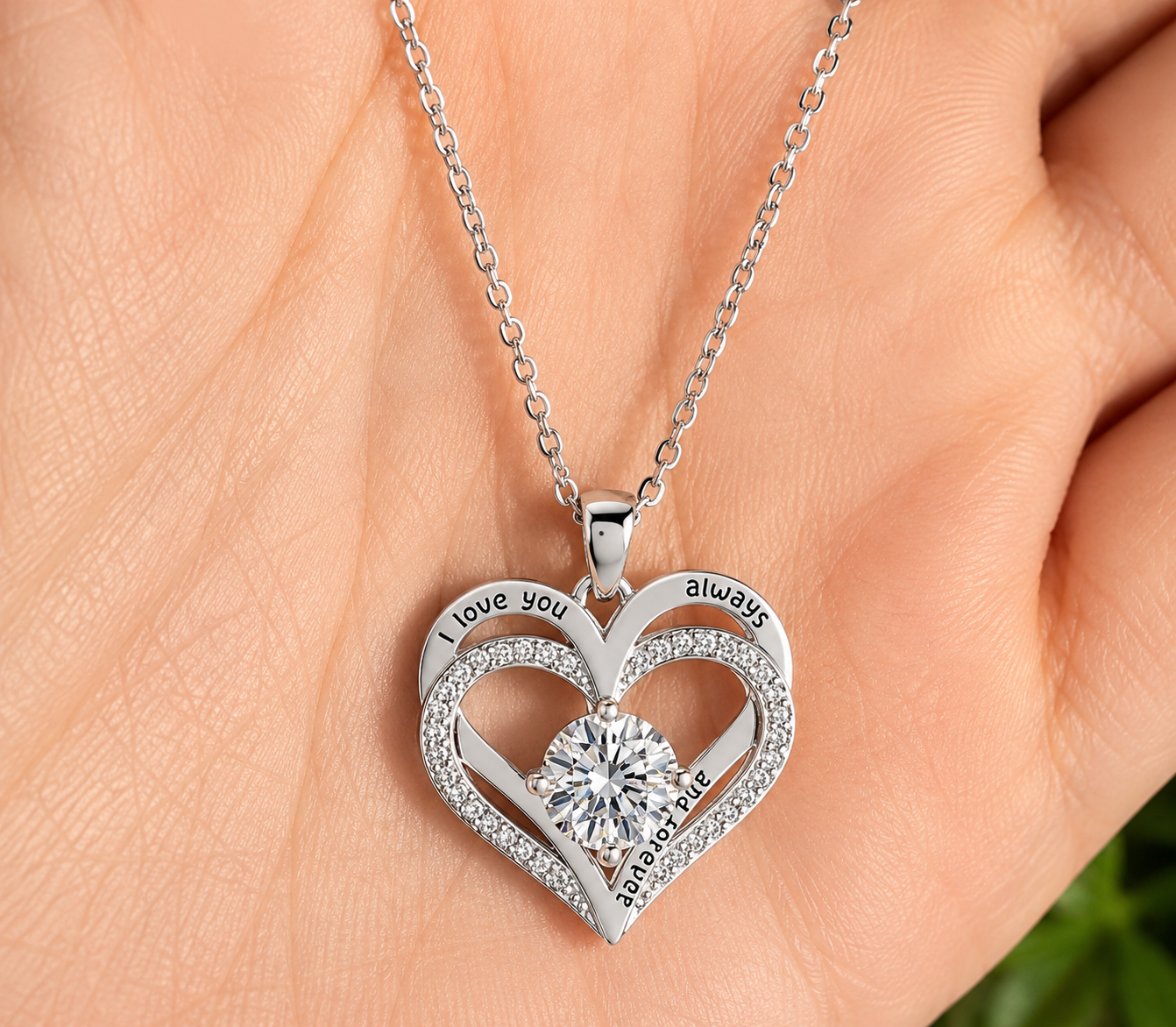 1ct Moissanite Double Ring Love Heart Necklace | S925 Silver | VVS1