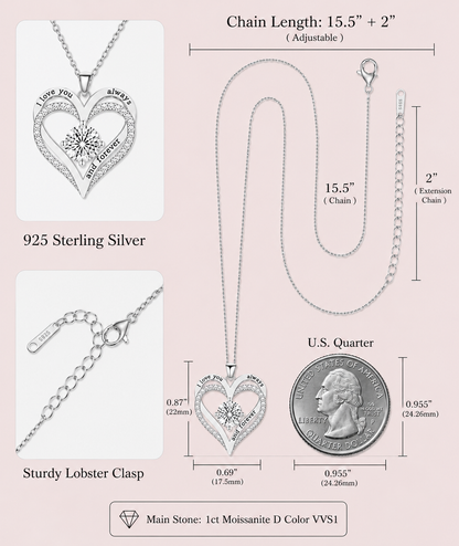 1ct Moissanite Double Ring Love Heart Necklace | S925 Silver | VVS1