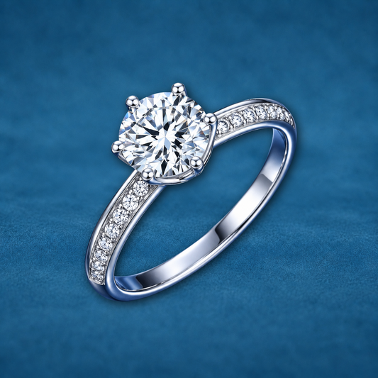 Certified 1ct Moissanite Micro Pave Setting Ring | 18K Gold Plated S925 Silver | For engagement and proposals