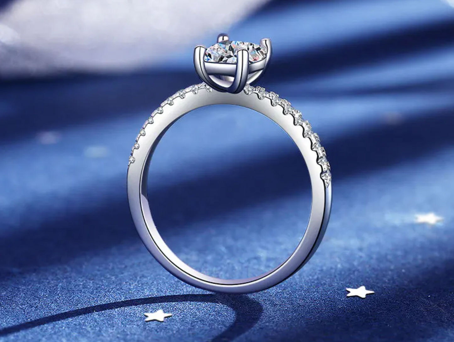 1Ct Radiant Cut Moissanite Ring | Heart Shape LED Ring Box Included