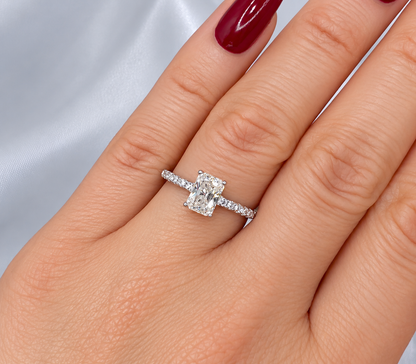 1ct Radiant Cut Moissanite Pavé Engagement Ring | S925 Silver | VVS1