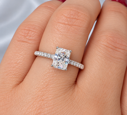 1ct Radiant Cut Moissanite Pavé Engagement Ring | S925 Silver | VVS1