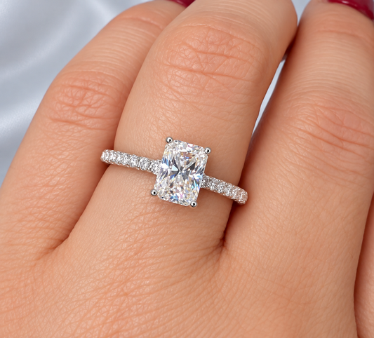 1ct Radiant Cut Moissanite Pavé Engagement Ring | S925 Silver | VVS1