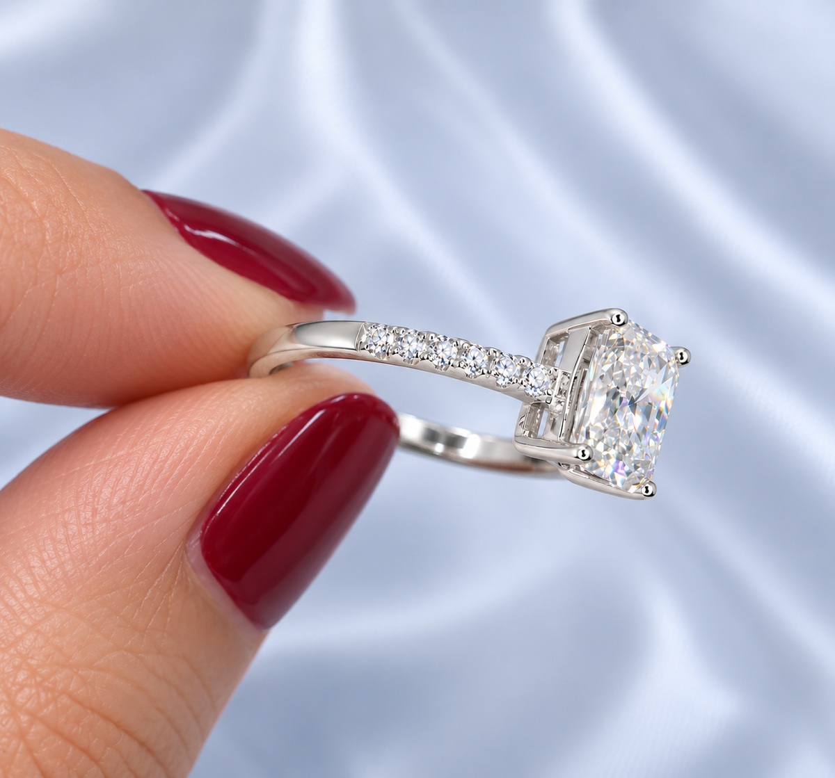 1ct Radiant Cut Moissanite Pavé Engagement Ring | S925 Silver | VVS1