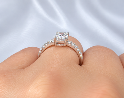 1ct Radiant Cut Moissanite Pavé Engagement Ring | S925 Silver | VVS1
