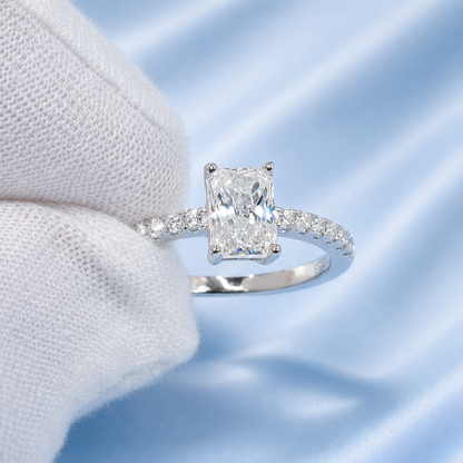 1ct Radiant Cut Moissanite Pavé Engagement Ring | S925 Silver | VVS1