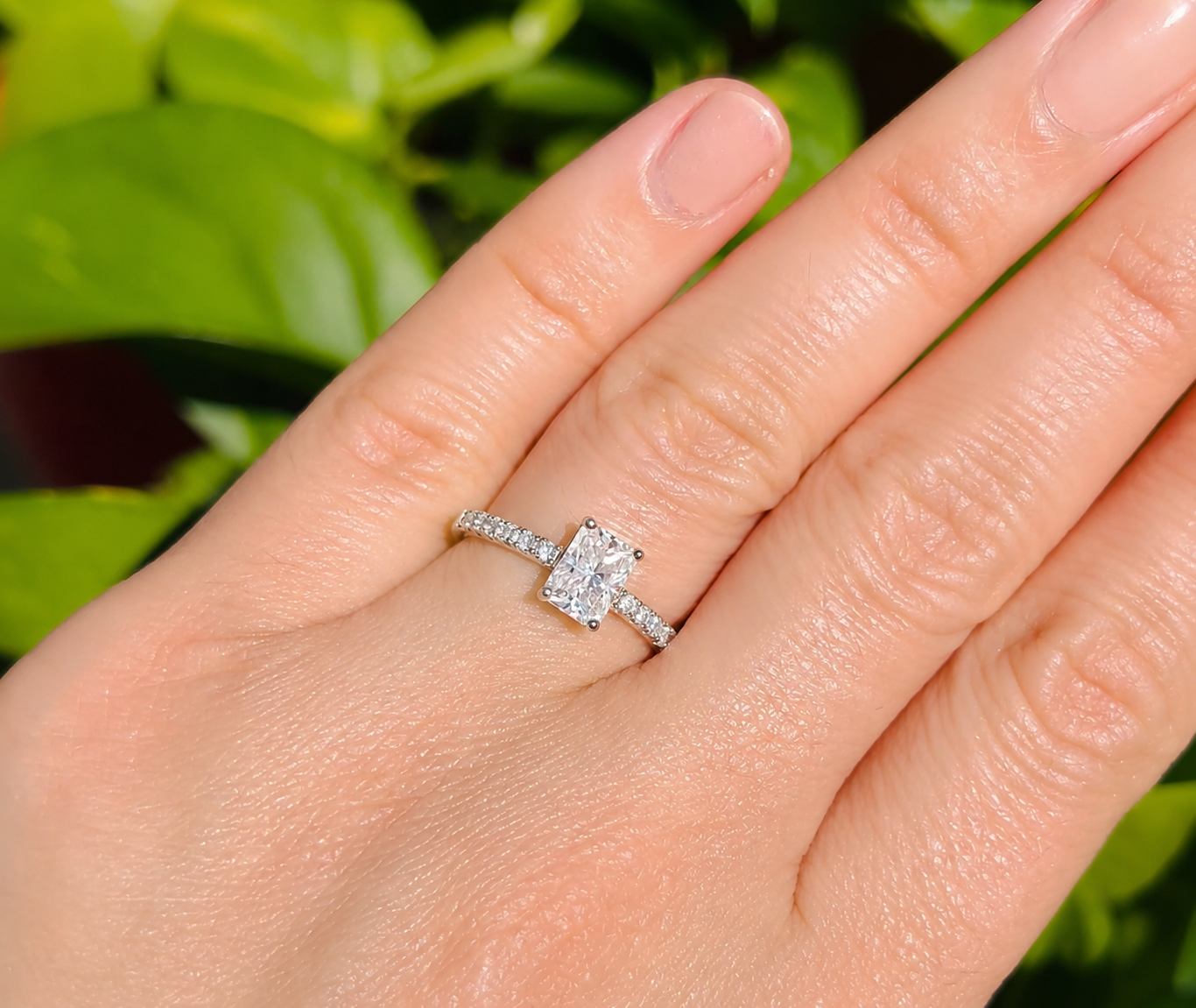 1ct Radiant Cut Moissanite Pavé Engagement Ring | S925 Silver | VVS1
