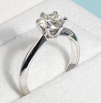 1ct Moissanite Diamond Ring, 925 Sterling Silver, 18K Gold Plated, Round Cut