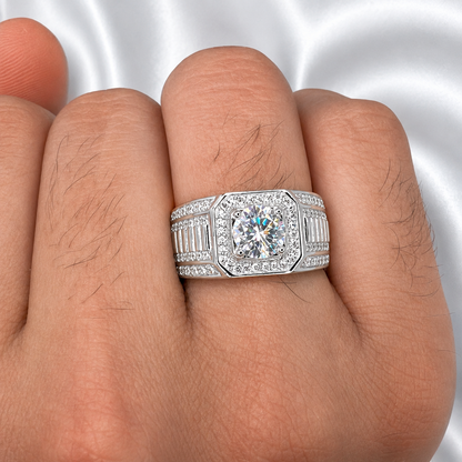 1ct Moissanite Men's Ring | Round Cut | S925 Silver | VVS1