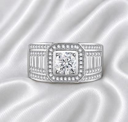 1ct Moissanite Men's Ring | Round Cut | S925 Silver | VVS1
