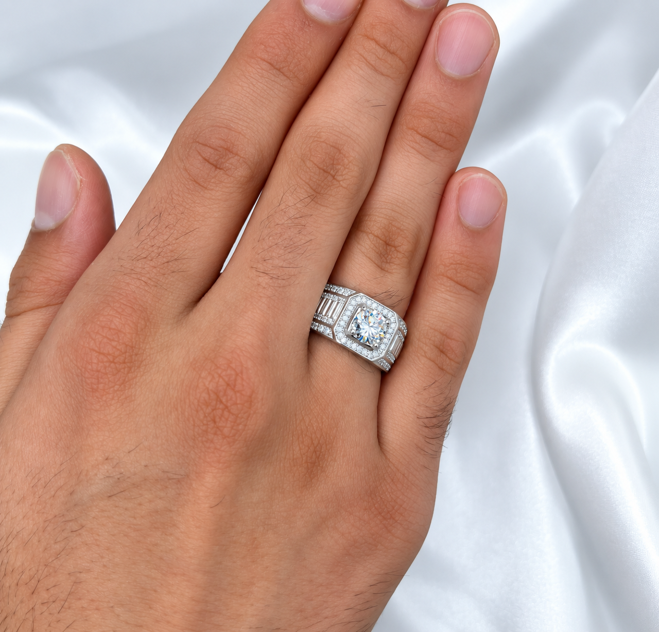 1ct Moissanite Men's Ring | Round Cut | S925 Silver | VVS1