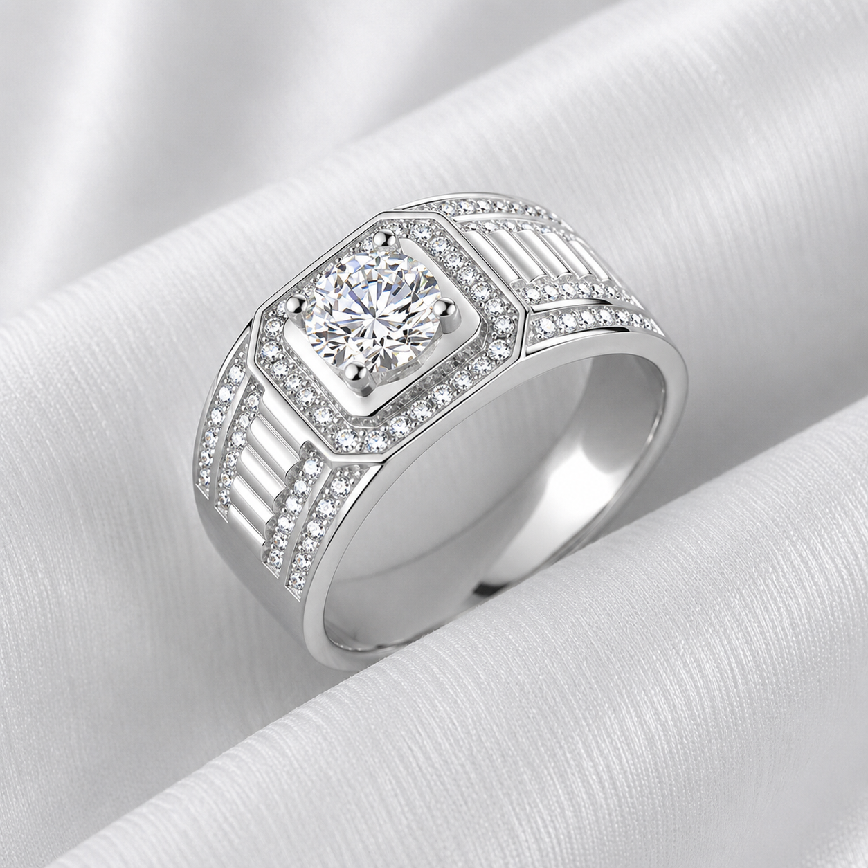 1ct Moissanite Men's Ring | Round Cut | S925 Silver | VVS1