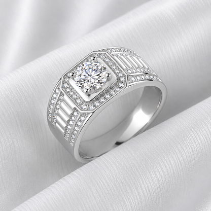 1ct Moissanite Men's Ring | Round Cut | S925 Silver | VVS1